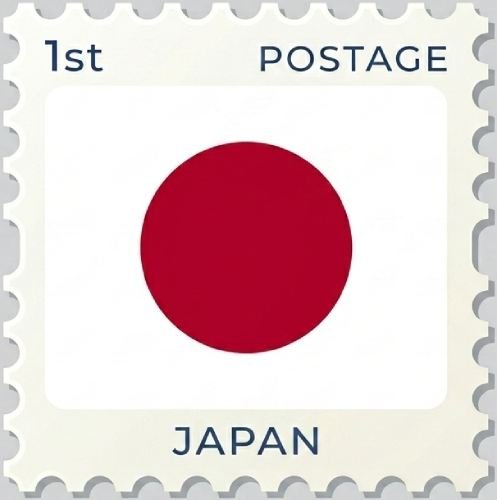 Estampilla con la bandera de Japón