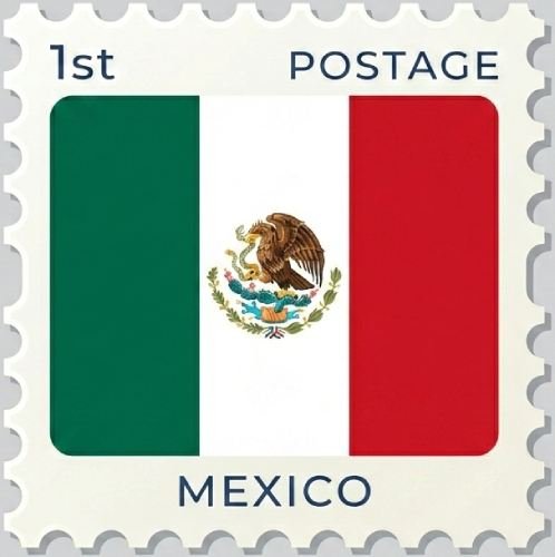 Estampilla con la bandera de México